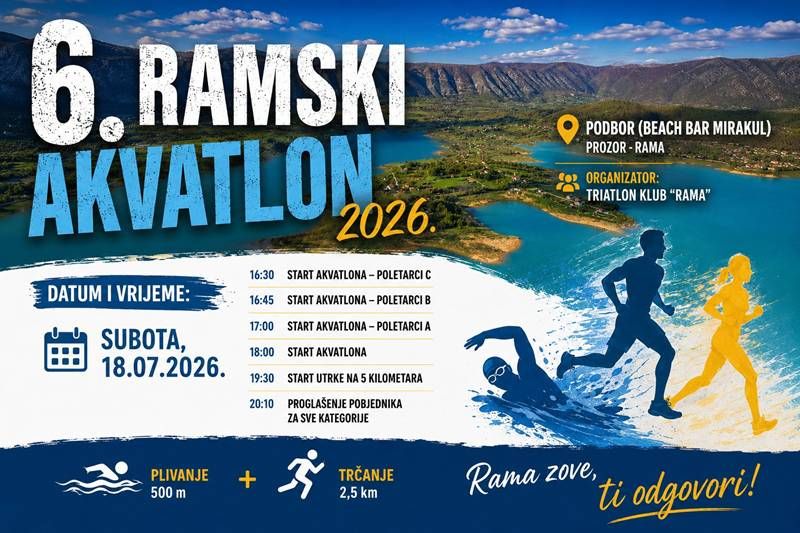 Triatlon klub "Rama“ s ponosom najavljuje šesto izdanje sportske manifestacije "Ramski Akvatlon“